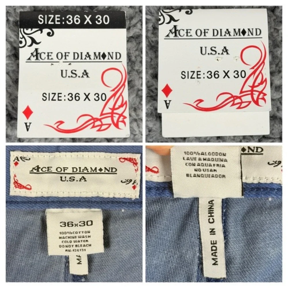 Ace of Diamond USA Mens W36 L30 Blue Straight Leg Cotton Twill Pants Casual